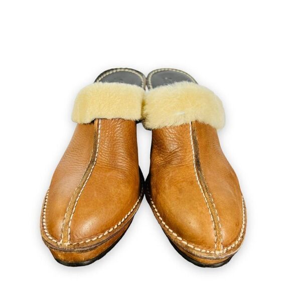 Donald J. Pliner Heels Winter Clogs Tan Leather / Cream Fur Trim Women's 8 N - Picture 3 of 11